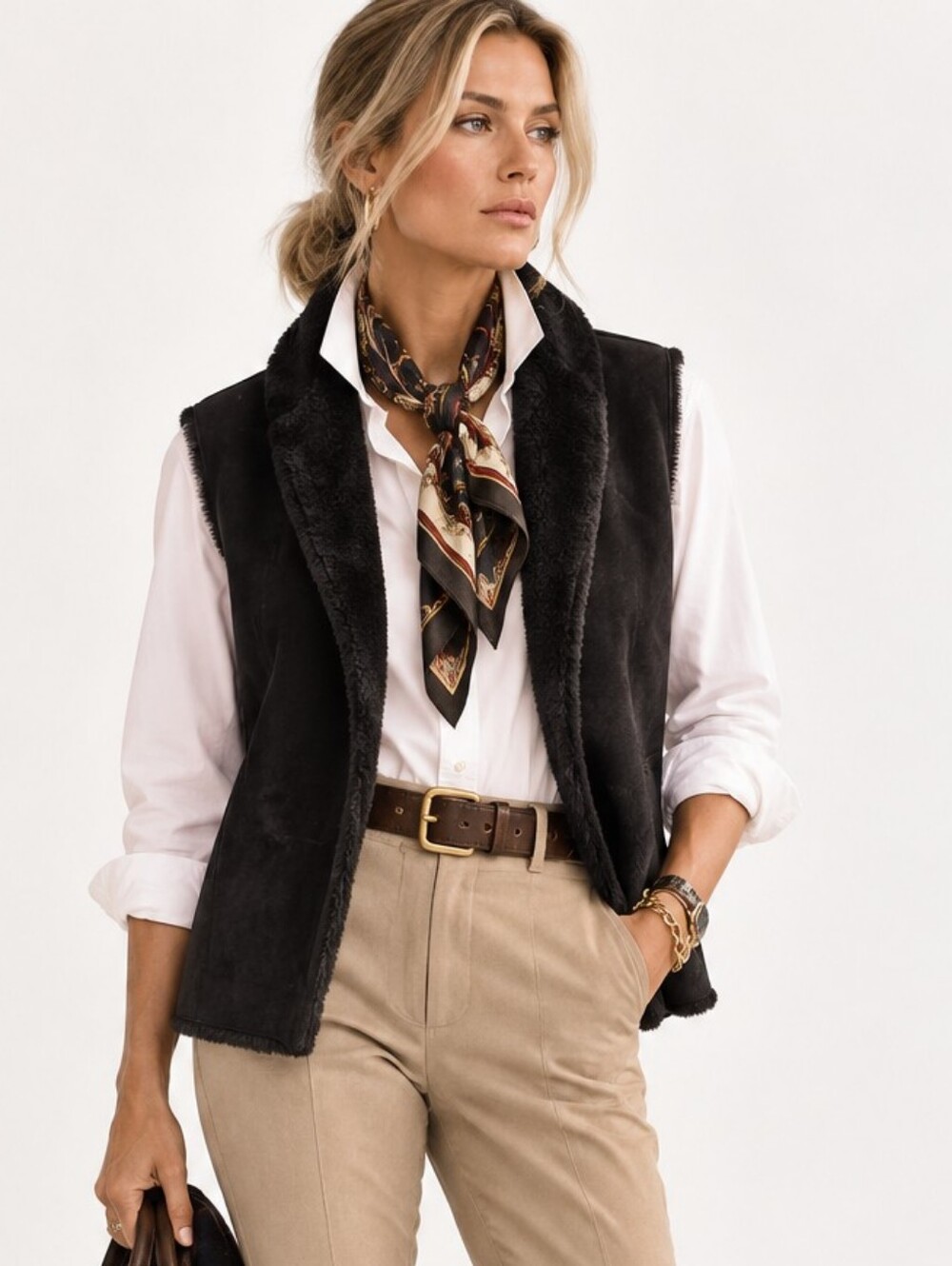 Suede Vest Leather Reversible Vest Black